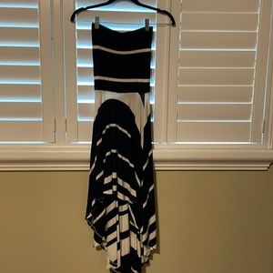 Macy and white striped strapless dress